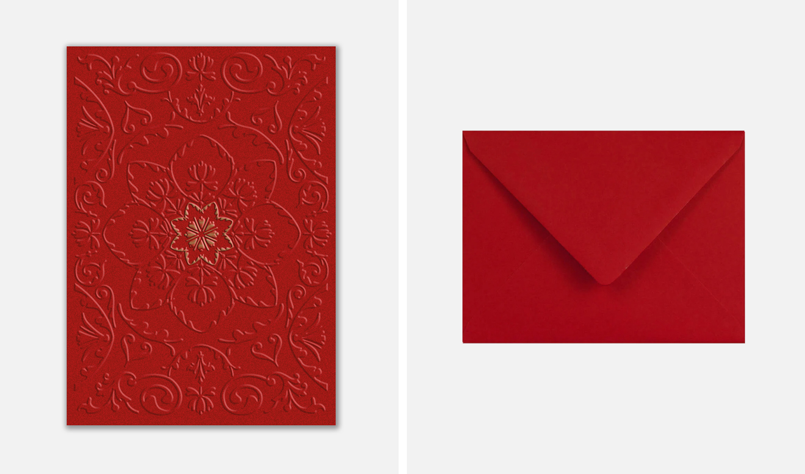 Red Peony embossed A6 greeting card and envelope